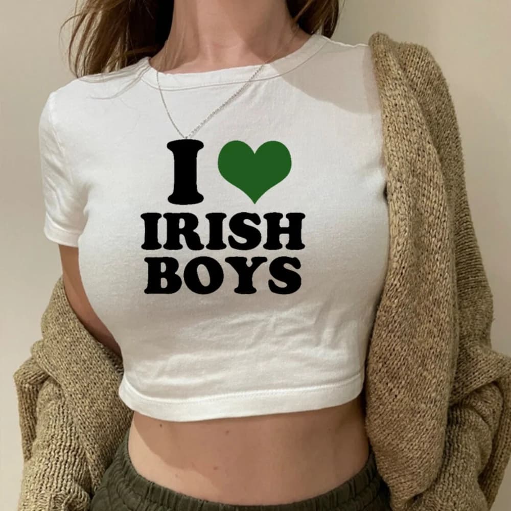 I Love Irish Boys Hip Hop Graphic donna Cropped Top Harajuku Kawaii Clothes 2000s Y2k Baby Tee Fashion T Shirt donna Crop Top