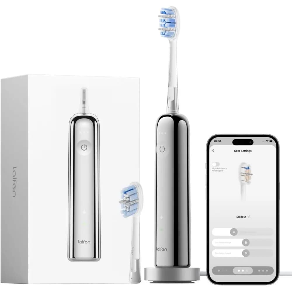 Spazzolino Elettrico Avanzato per Adulti - 2026 el, 60 ° Oscillazioni, Ultra-Clean, App intelligente, Batteria da 70 giorni, 2 pezzi in acciaio inossidabile B