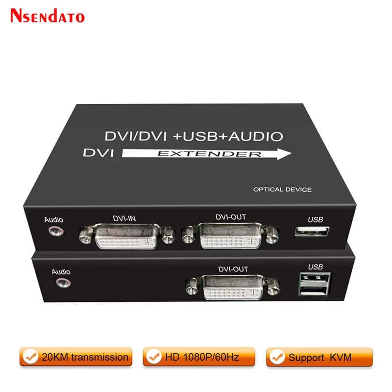 Extender KVM ottico USB DVI da 20 km su fibra ottica tramite SC DVI a USB KVM, supporta tastiera, mouse, TV, PC