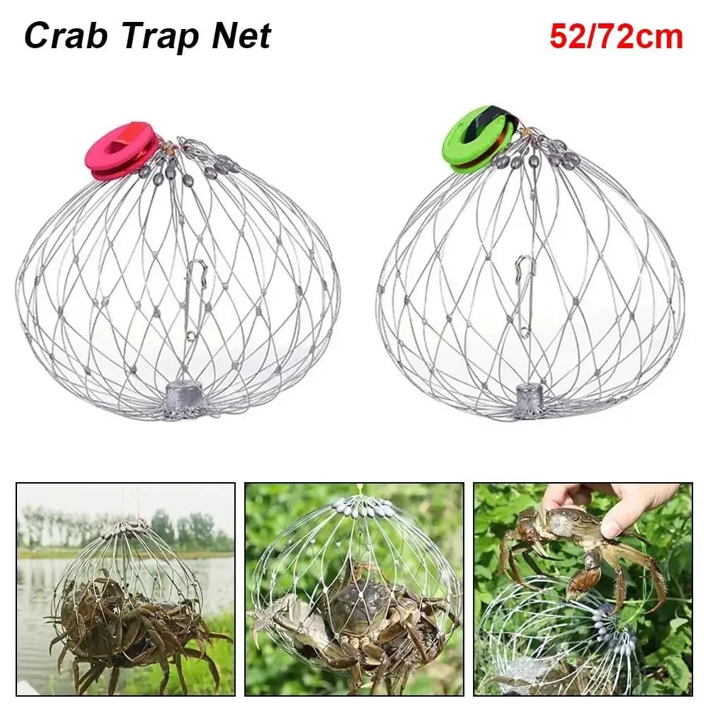 1Pcs Steel Wire Crab Trap Net Automatic Open Closing Stainless Steel Fishing Net Cage 52/72cm Outdoor Fishing Accessories