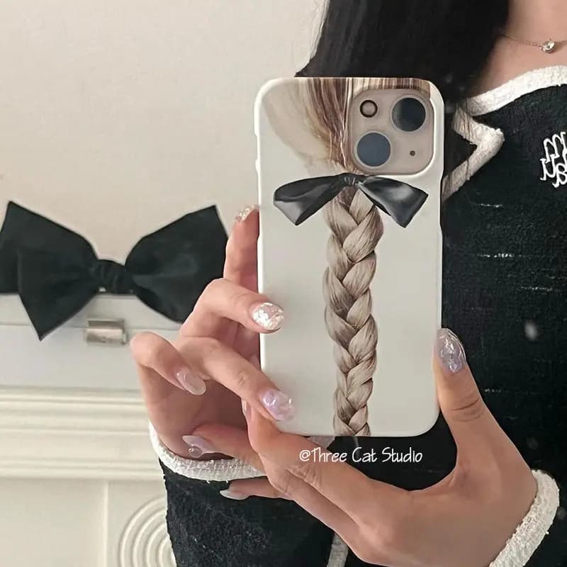 Korean Ins Bowkont Braided Hair Jelly Phone Case For iPhone 17 Air 16 Pro Max 15 14 Plus 13 Pro Shockproof Silicone Back Cover