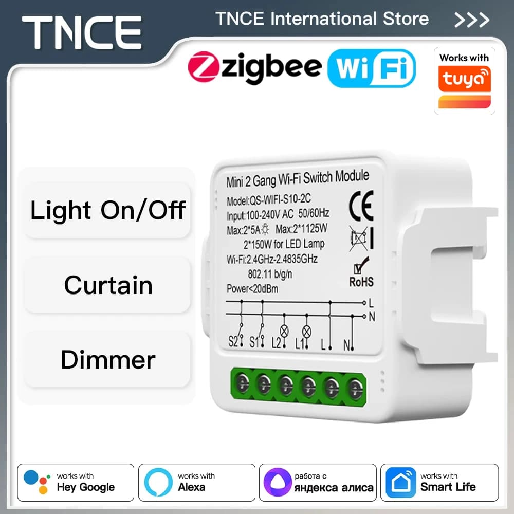 Modulo Interruttore TNCE Tuya WIFI Zigbee, Dimmer per Tende e Luci Smart DIY MINI, Interruttore per Tapparelle e Persiane, Compatibile con Alexa e Google Home