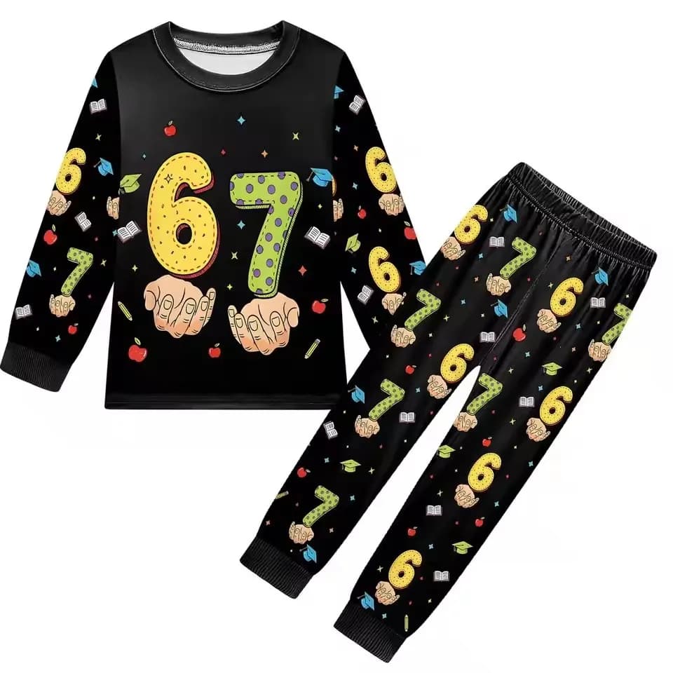 67 steal a brainrot Natale Abbigliamento per bambini Sei sette Divertenti ragazze Pigiama Set Moda Ragazzi Pigiama a maniche lunghe Bambini Indumenti da notte