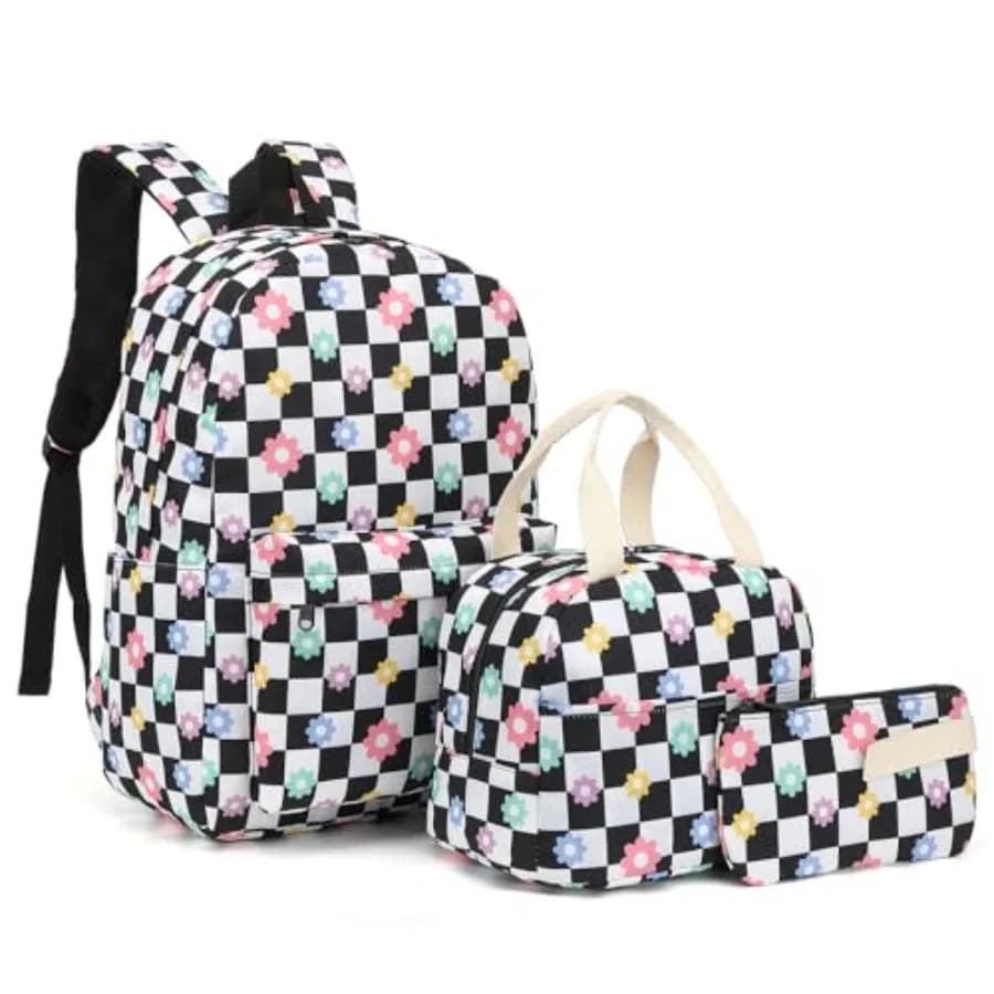 Set di zaini scolastici per ragazze, zaino per adolescenti con borsa per il pranzo e astuccio.
