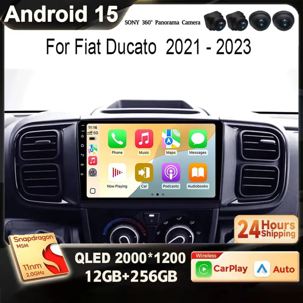 For Fiat Ducato Van L3H2 2021 - 2023 Android 15 2K QLED Car Wireless Radio Multimedia Video Player Navigation GPS WIFI 4G BT DVD