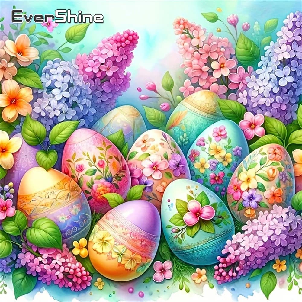 Evershine Counted Cross Stitch Easter 11CT 5D DIY Set Embroidery Supplies Egg Printed Canvas Needlework Flower Holiday Gifts