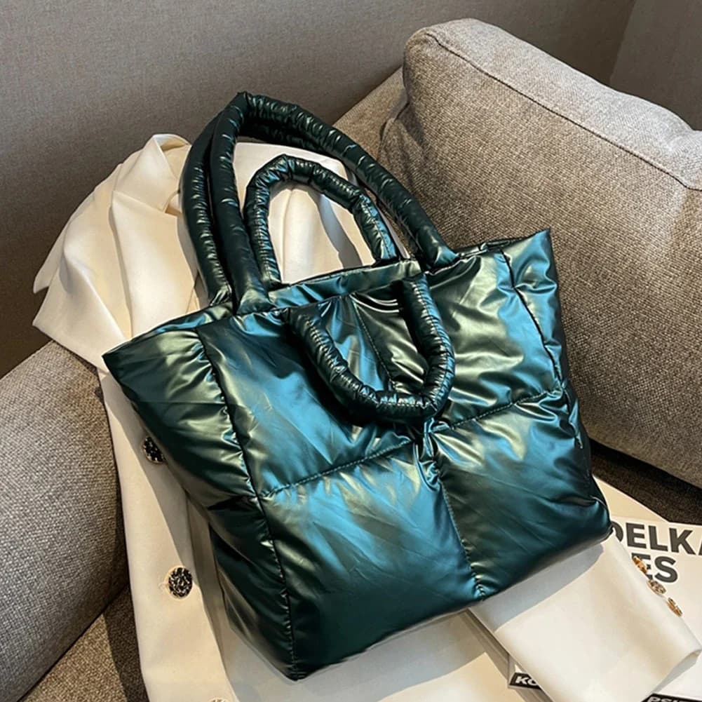 2022 Women's Quilted Shoulder Bag Padded with Feather Large Capacity Women's Bag Tote Bag Space Cotton Luxury Brand Bag Shopper Bag