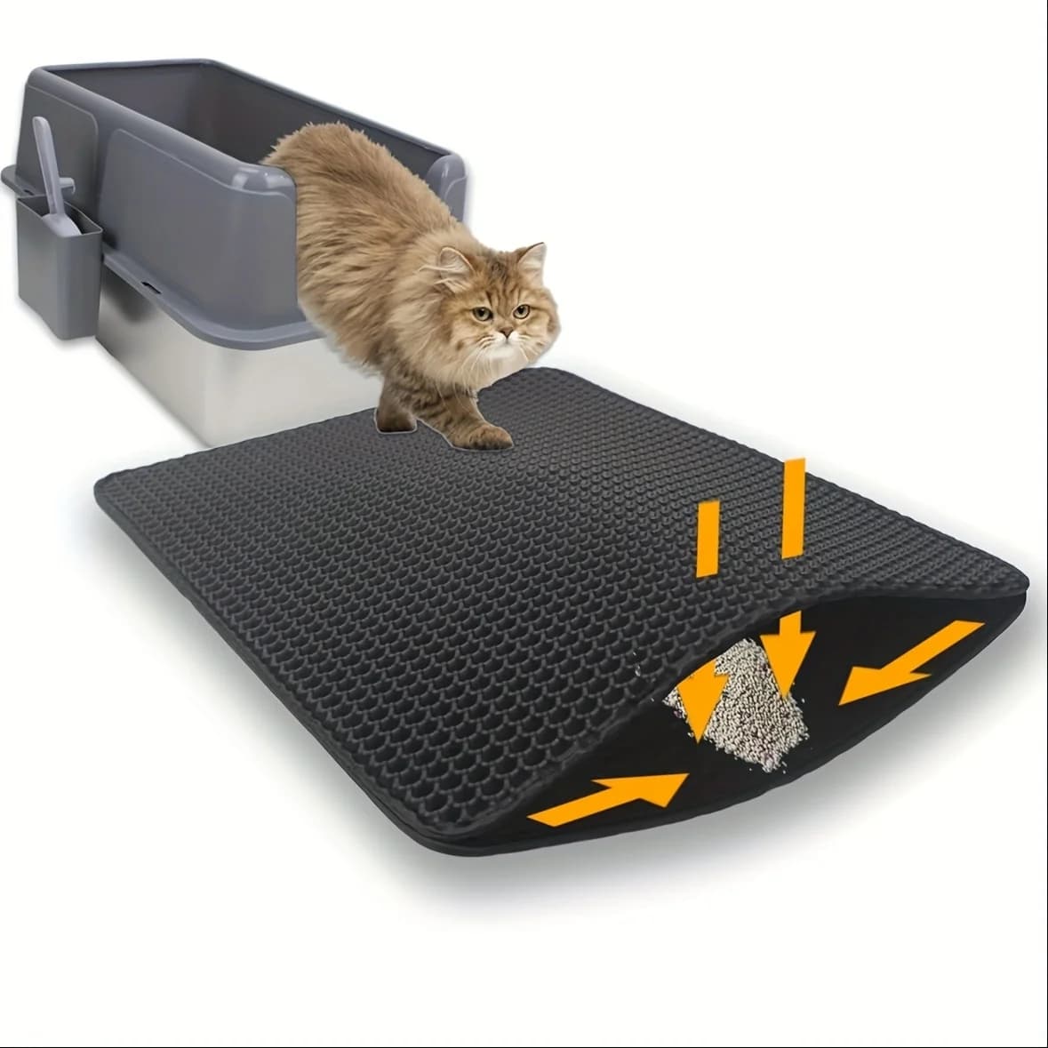 Honeycomb Double Cat Litter Mat - Waterproof, Easy to Clean, Phthalate Free EVA/PP, Trash Catch, Great for