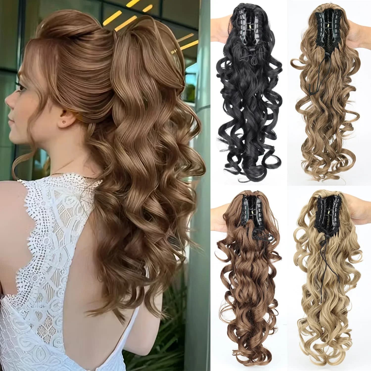 European and American best-selling hair clips for curly hair, ponytail with fluffy synthetic hair, long curly ponytail