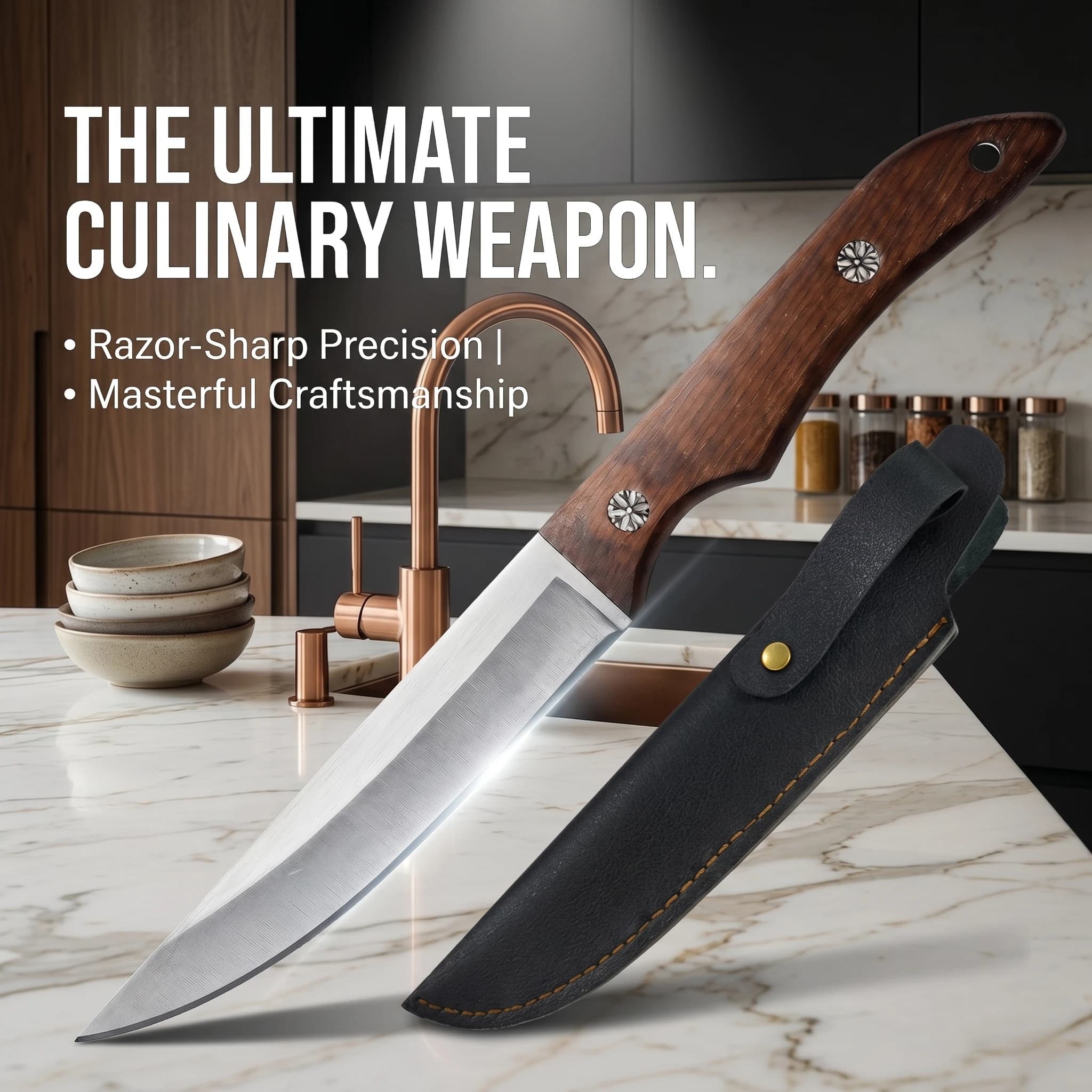 Nuovo coltello da chef multiuso ultra affilato - Manico ergonomico in legno con coprilama in acciaio inossidabile per cucina domestica e commerciale