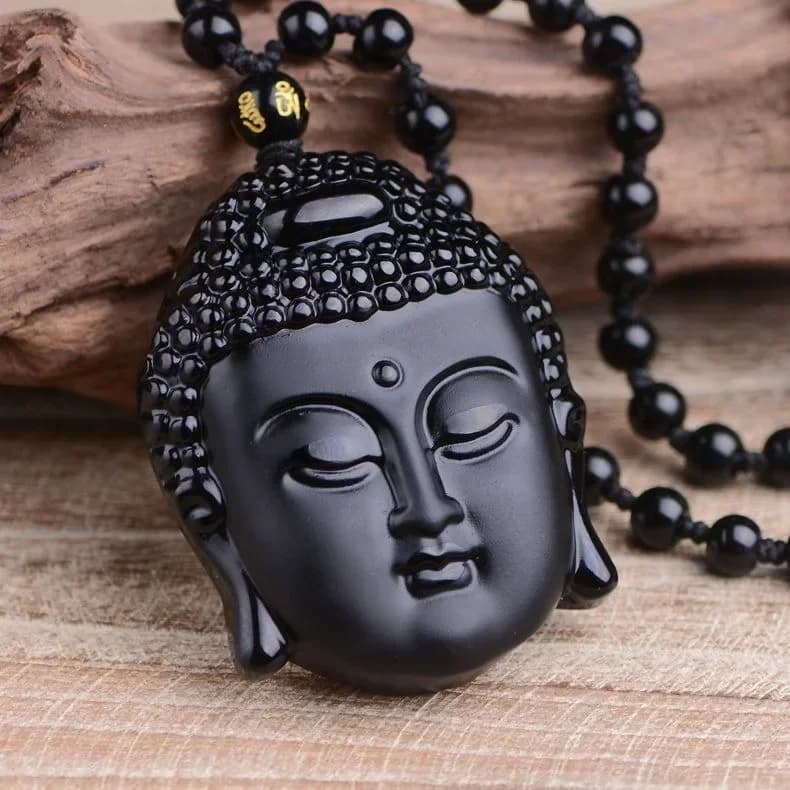 Amuleti con ciondolo Buddha in ossidiana Talismani Gioielli Regali per donne Collana di pietre preziose Accessori con ciondoli neri naturali vintage