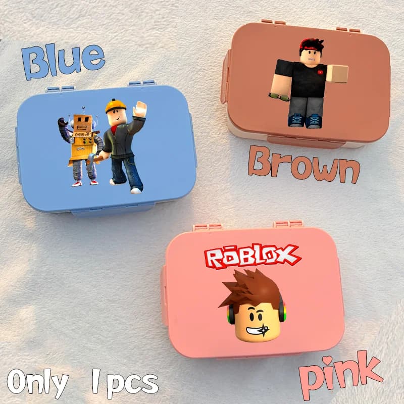 Roblox Lunch Box 1200ml Portapranzo a Cartoni Animati con Posate, Bento Box Robot Anime, Adatto al Microonde, Regalo di Compleanno per Ragazzi