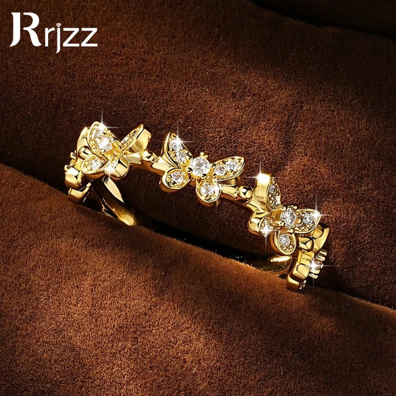 Rrjzz Butterfly Shaped D-Color Moissanite Luxury Ring for Women Adjustable US5~9 Lab-Created Diamond GRA Open Ring Jewelry Gifts