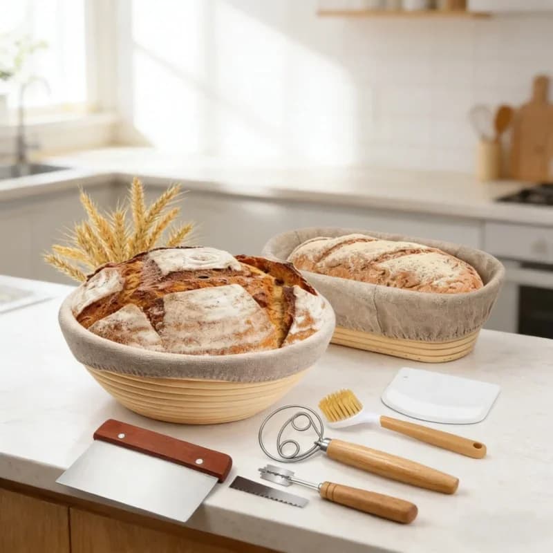 Cesto in Vimini Intrecciato a Mano per la Fermentazione del Pane, Stile Europeo, Utensile da Cucina per Panificazione