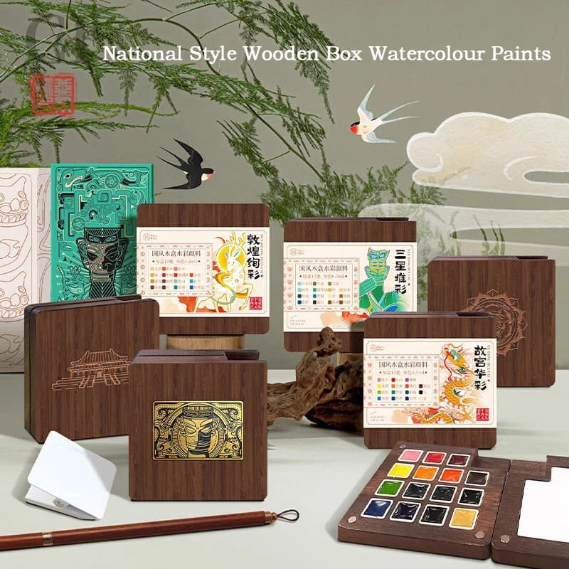 8/15 Colors Travel Watercolour Paint Palette Set Chinese Style Pocket Artist Paint Box Sketchbook Student Outing Art Supplies