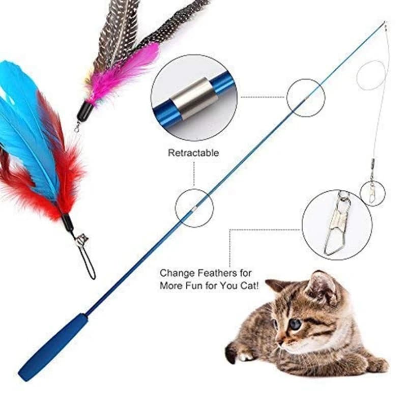 New Pet Cat Toy Super Long Three Section Telescopic Rod Cat Teaser Stick Feather Replacement Head Cat Teaser Supplies