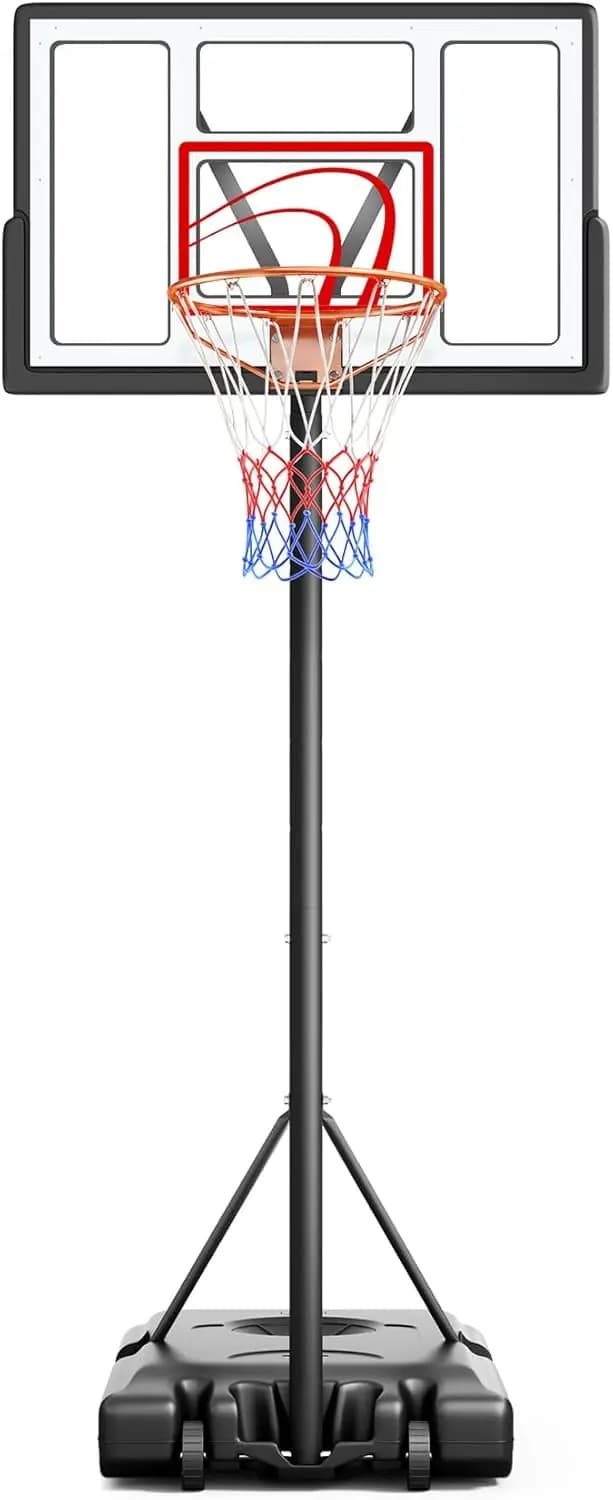 Canestro da Basket Regolabile 10FT, Canestro Portatile da Esterno con Tabellone da 44 Pollici, per Bambini e Adulti in Giardino e Vialetto
