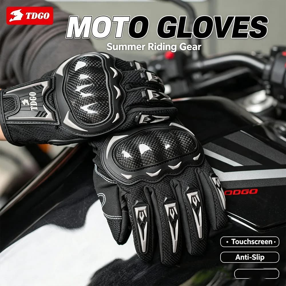 Motorcycle Riding Gloves Carbon Fiber Impact Protection Breathable Mesh Touch Screen Anti‑Slip Shockproof Full Finger Gloves