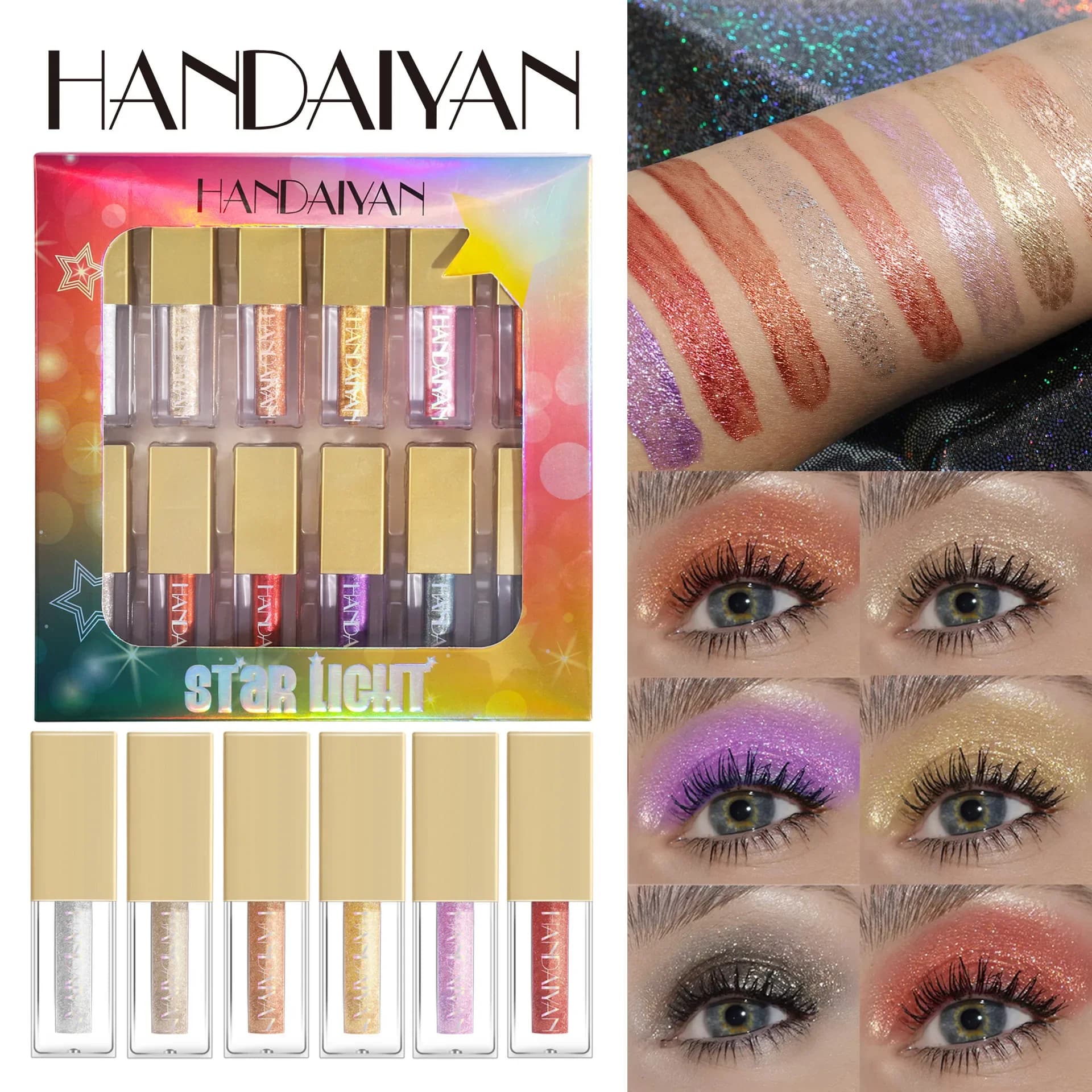 HANDAIAN Set of 12 Shimmer Glittered Liquid Umbrellas Highly Pigmented Waterproof Multifunctional 4ml*12