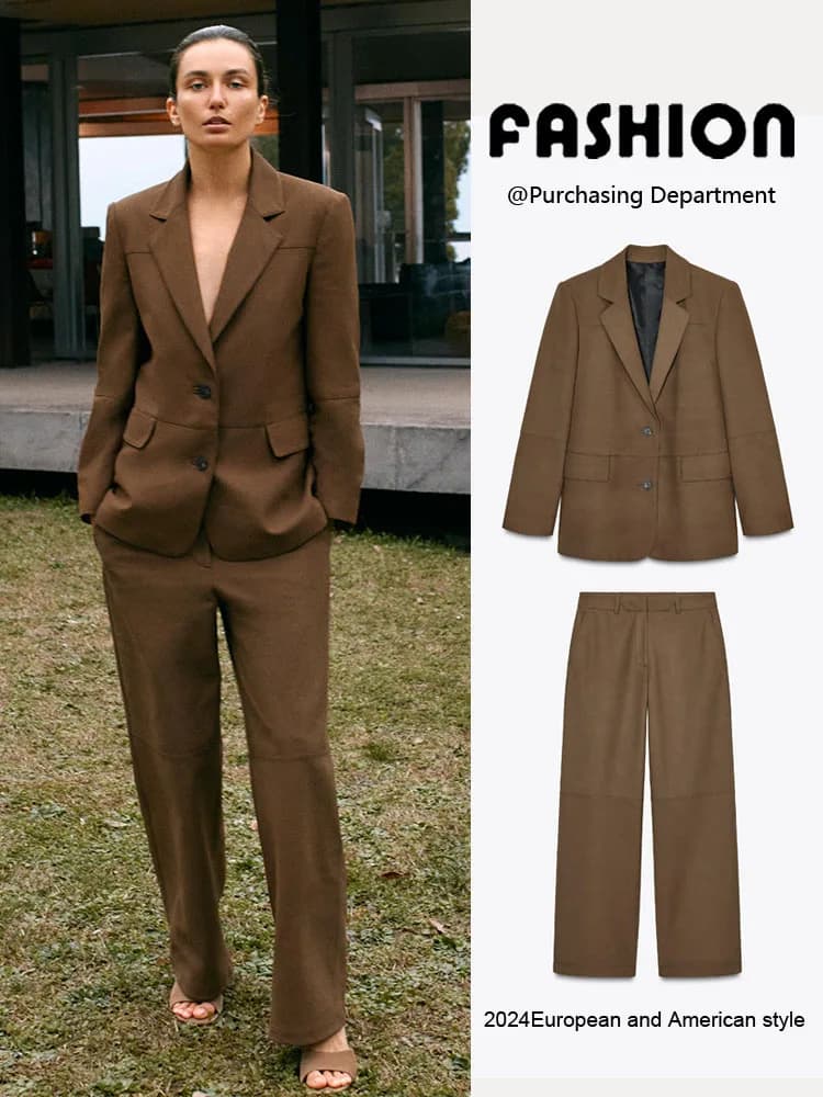 Nuovo Arrivo Primaverile: Completo Donna con Giacca e Pantaloni a Gamba Dritta, Maniche Lunghe, Bottoni, Set Due Pezzi alla Moda ZA2025