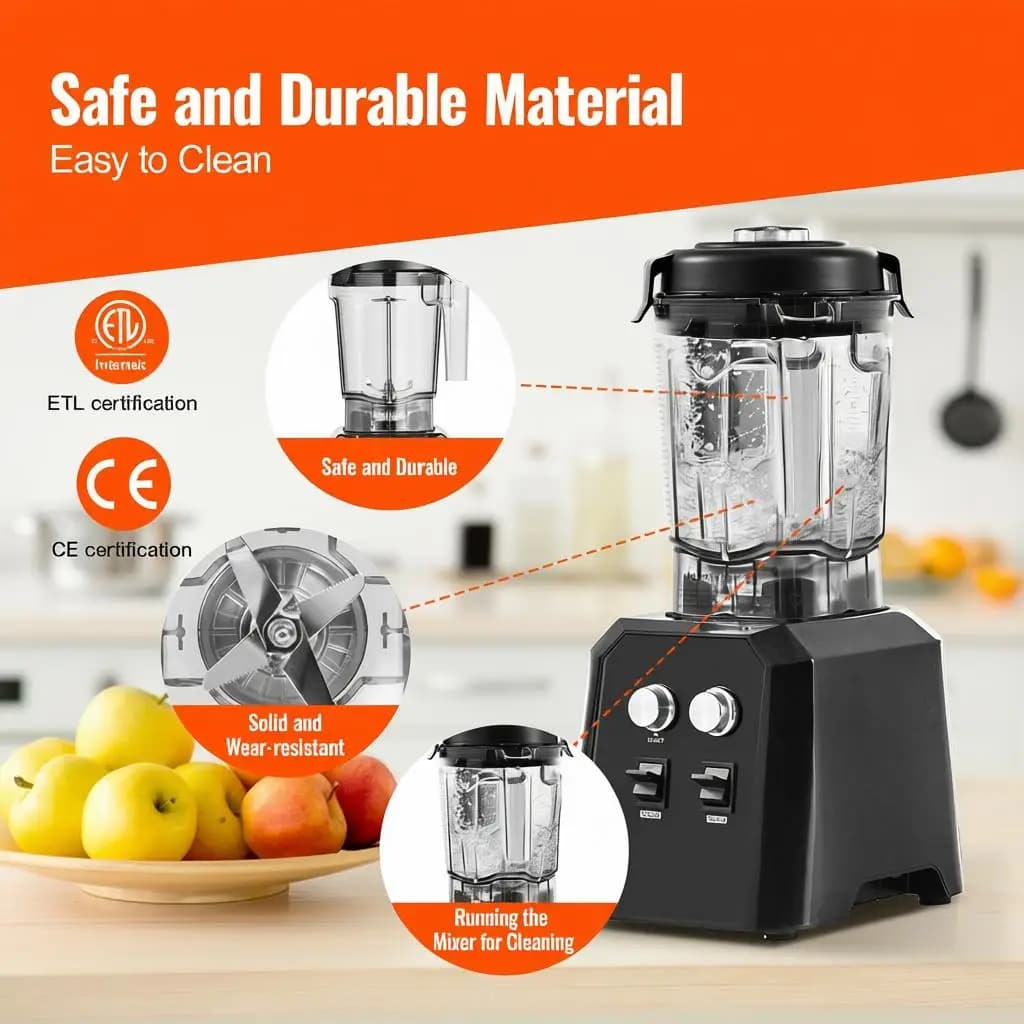 Frullatore Professionale, Frullatori Commerciali da Banco, Frullatore con Contenitore in Plastica da 68 oz, Frullatore in Acciaio Inox con 3 Funzioni