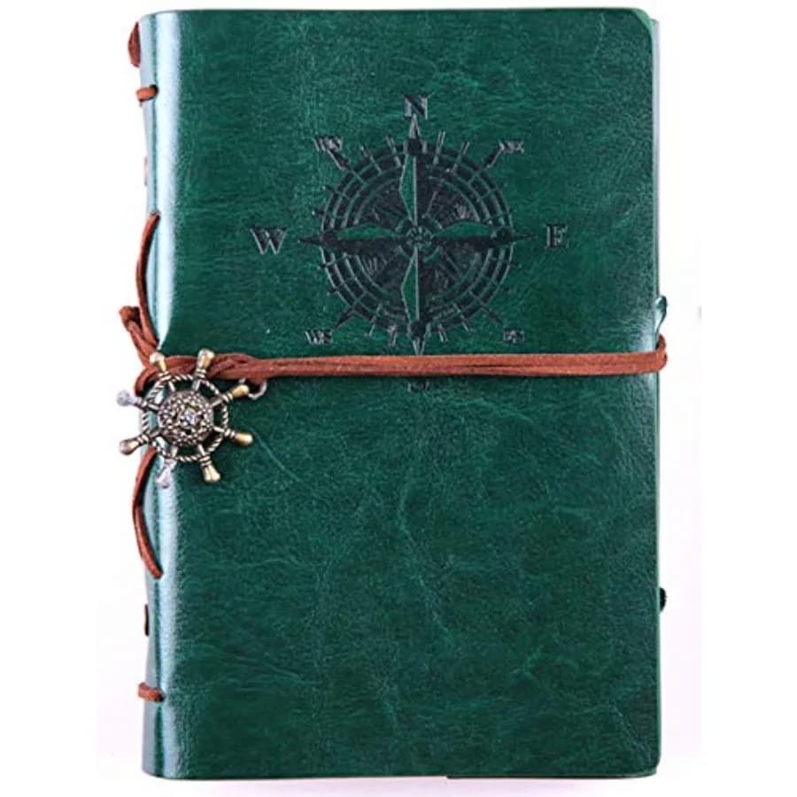 Vintage Nautical Leather Writing Journal Notebook, Loose Leaf Blank Refillable Daily Planner Embossed Travel Journal Diary Spir