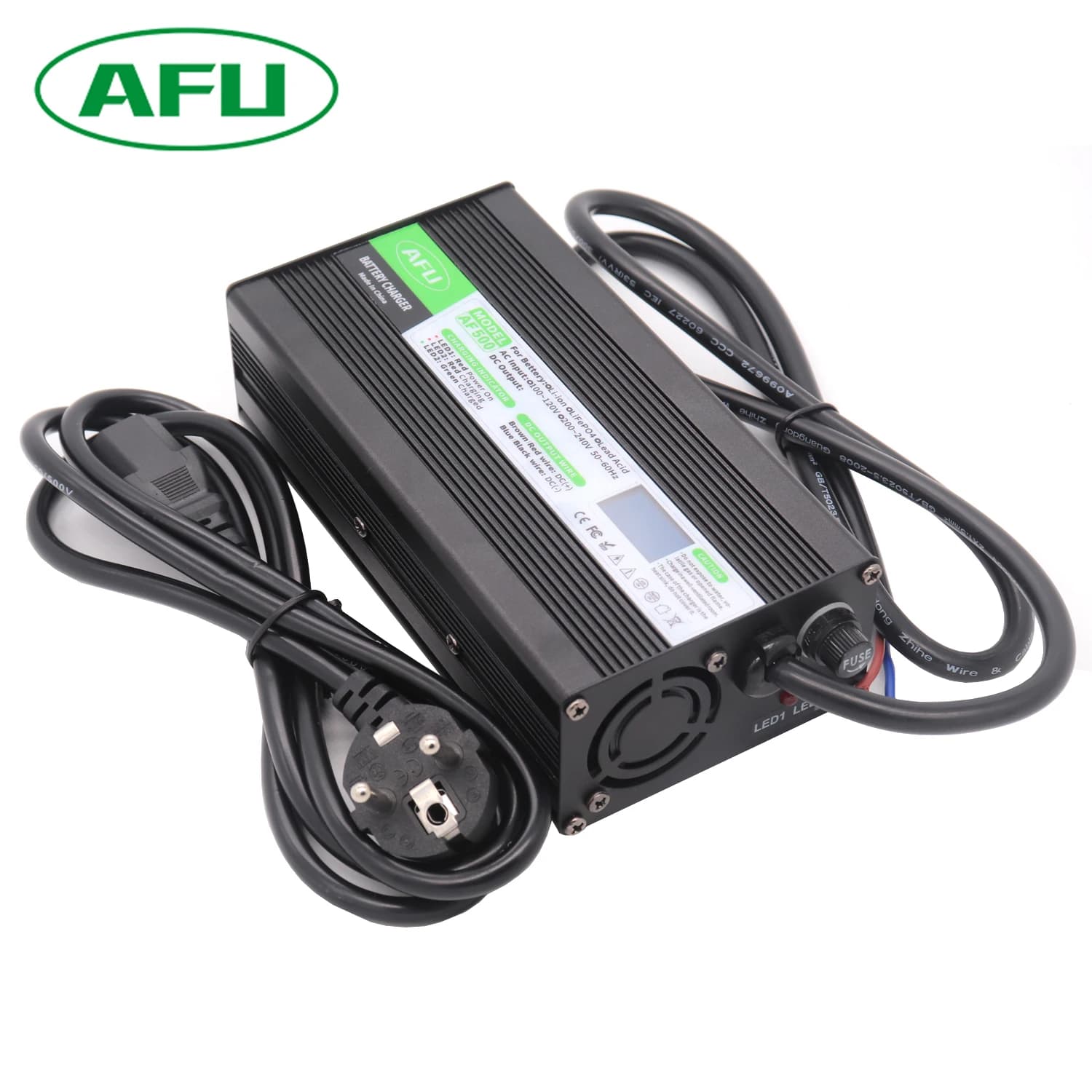 Caricabatterie LiFePO4 da 43,8V 10A con display digitale, utilizzato per batterie LiFePO4 12S 36V 38,4V, alta potenza con ventola, custodia in alluminio
