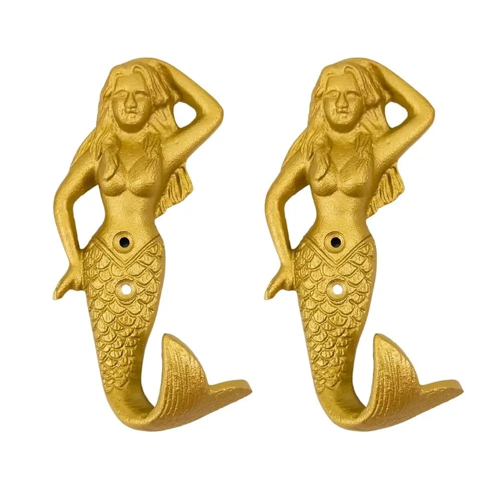 Set di 2 Ganci Appendiabiti a Forma di Sirena in Ghisa - Decorazione da Parete - Portachiavi e Appendiabiti - Gancio per Vestiti e Zaini