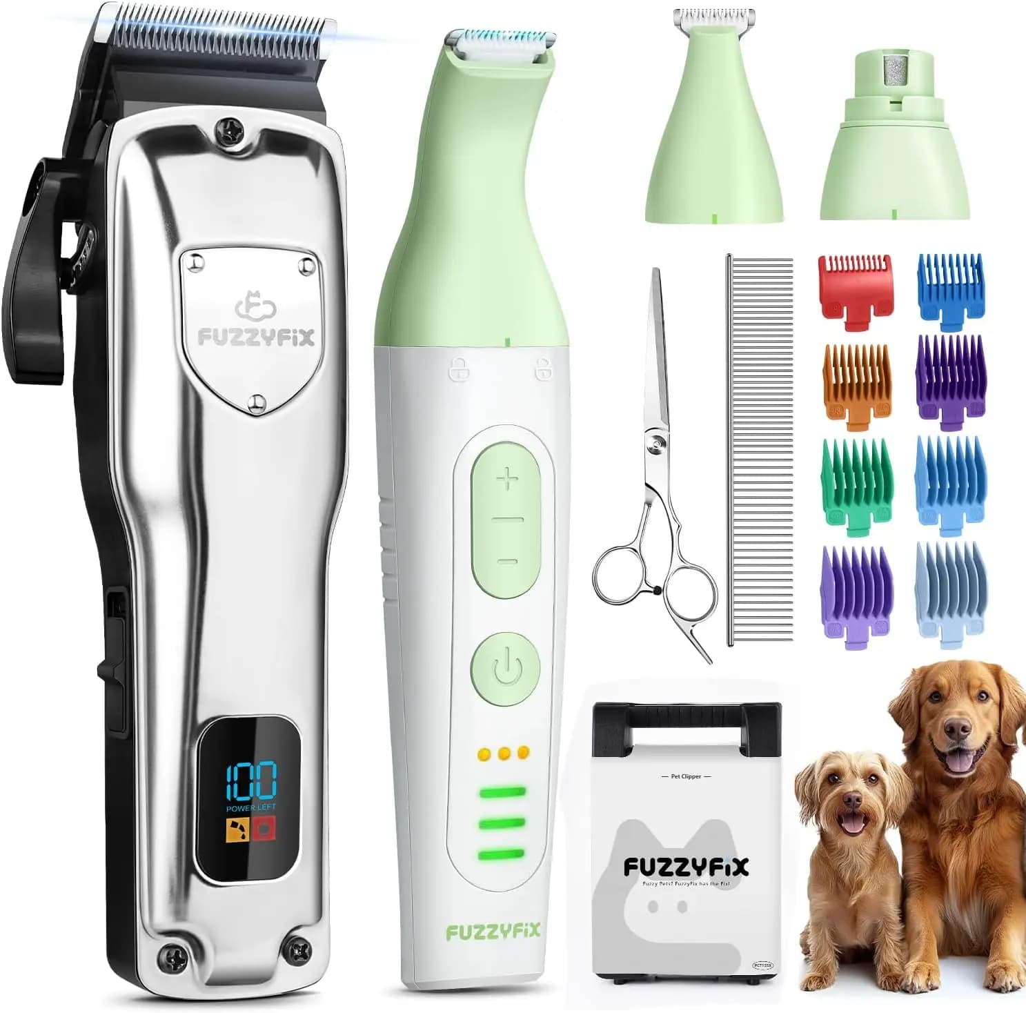 Kit Professionale per la Toelettatura dei Cani con Tosatrice Silenziosa per Peli Spessi, Trimmer Ricaricabile e Lima per Unghie