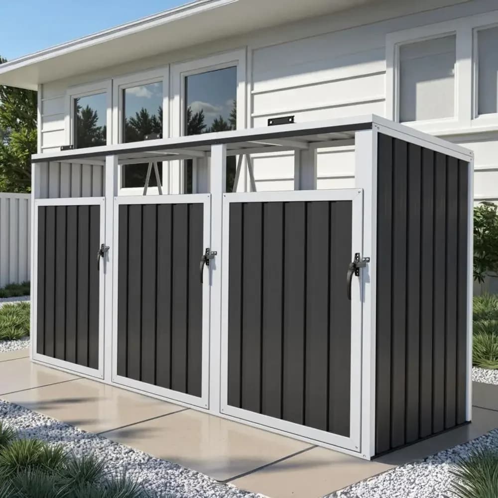 Casetta portaoggetti in metallo da esterno 7,3' x 2,7', riparo impermeabile per bidoni della spazzatura, ideale per giardino, cortile, bordo piscina, prato