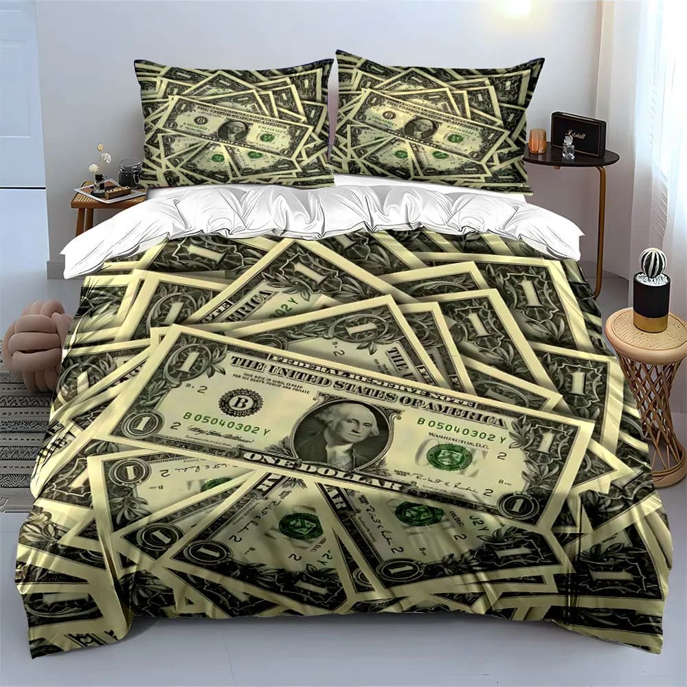 Set di Biancheria da Letto a Tema Denaro in Tre Pezzi, Morbido e Delicato sulla Pelle, Include 1 Copripiumino e 2 Federe, Idea Regalo