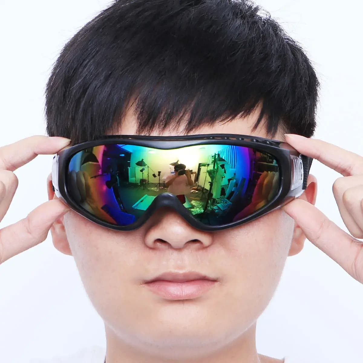 Outdoor Windproof Safety Goggles Blue Frame Colorful Lens Protective Glasses Ski Cycling Motorcycle Riding Uv400 Anti-Fog