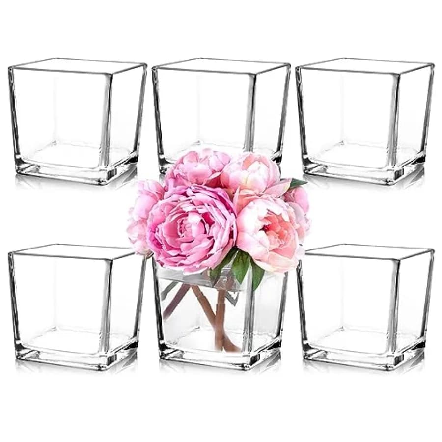 Set di 6 vasi quadrati in vetro 5" x 5" x 5", vasi trasparenti per centrotavola, portacandele per matrimoni, eventi, decorazioni per la casa