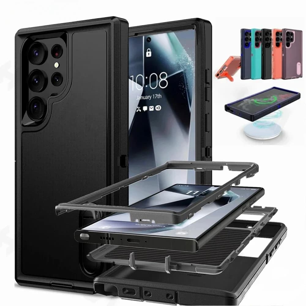 Custodia per armatura resistente 3IN1 per Samsung Galaxy S25 S24 Ultra Plus 5G OTT Enhance Box per copertura di ricarica wireless magnetica Magsafe