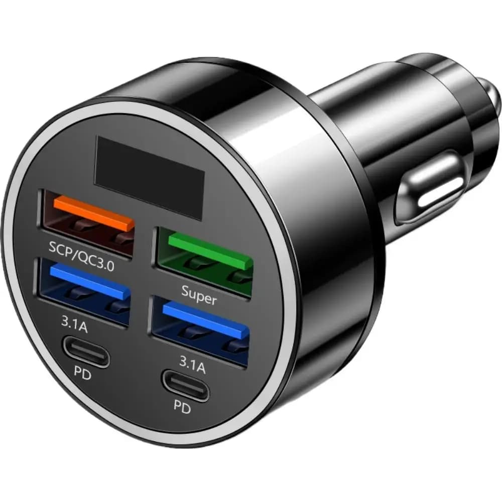 Adattatore per caricabatterie per telefono da auto USB C multifunzionale 6 in 1 con display digitale Ricarica super veloce doppio PD