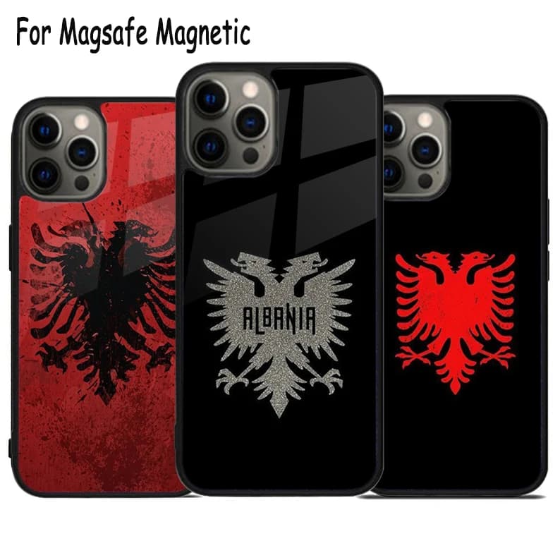 Custodia per telefono con ricarica wireless Aquila Bandiera Albanese per iPhone 17 Air 15 16 16e 14 13 11 12 Pro Max Plus Cover Magnetica Magsafe