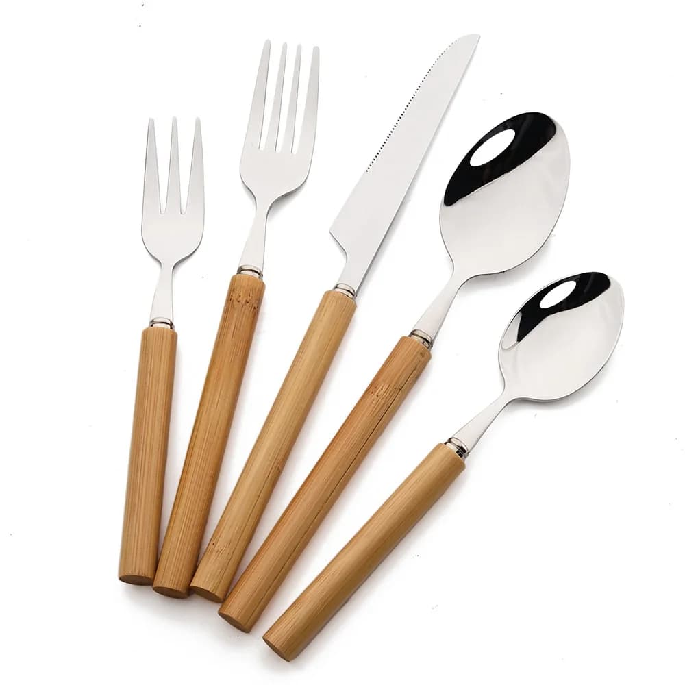 Set of cutlery with wooden handle 5 pieces Stainless steel dining set Knife Fork Knife Western Cutlery Kitchen Cutlery