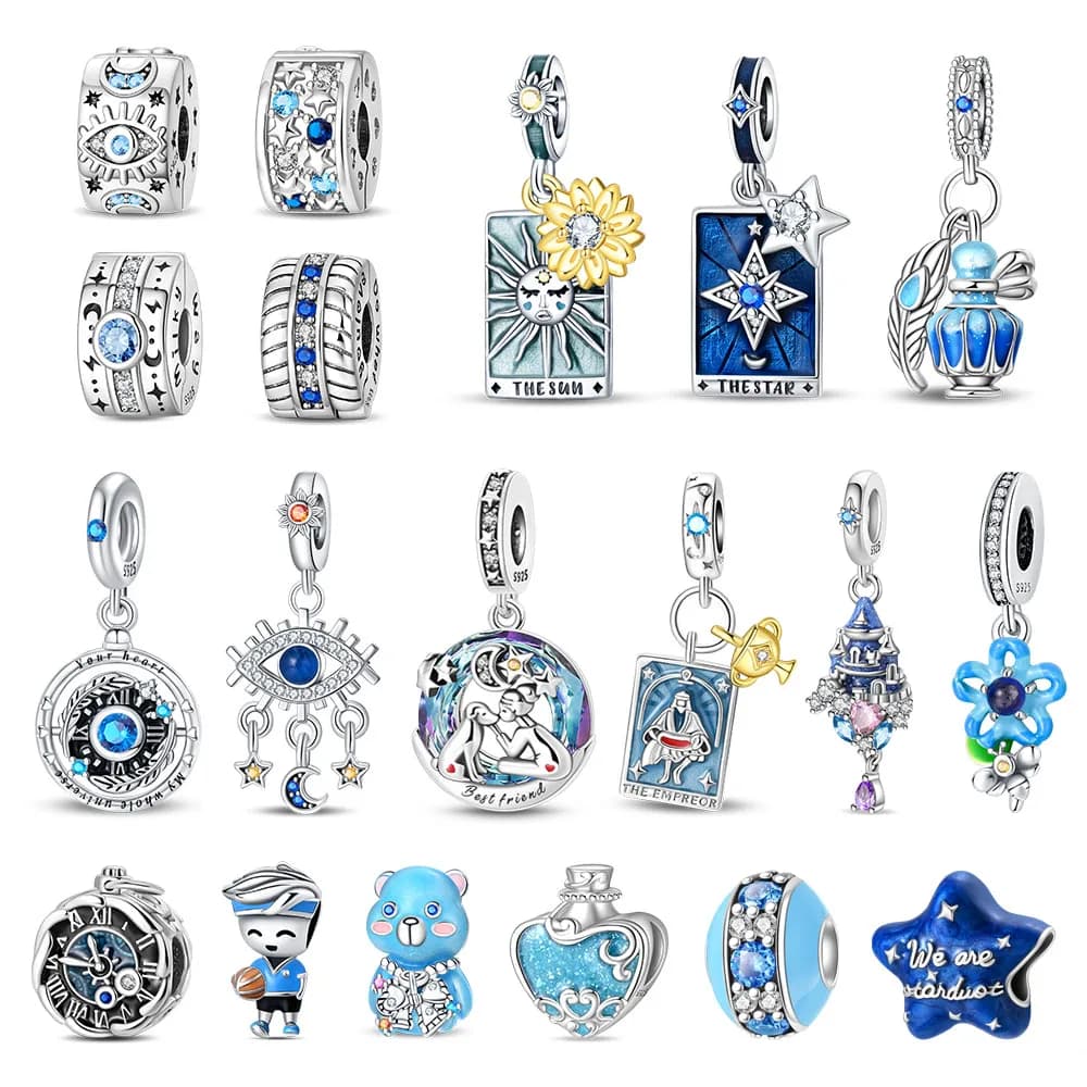 Charm in Argento Sterling 925 con Carte dei Tarocchi, Orso, Castello, Fiore e Stella, per Bracciali e Collane Fai-da-Te, Gioielli Raffinati