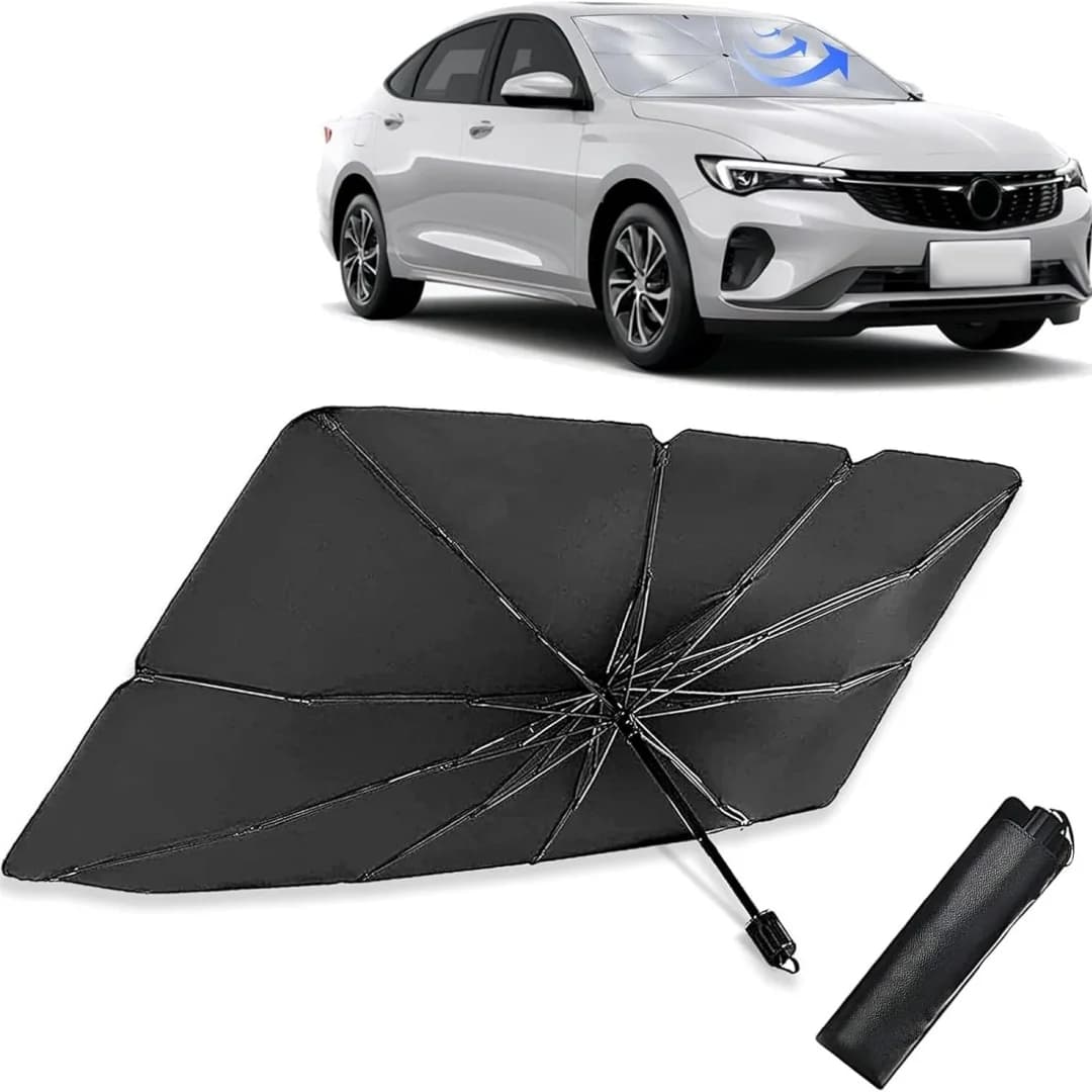 Windshield Sun Shade Umbrella, 3-Layer Graphene 10-Rib Foldable Car Sunshade, 99% UV & Heat Block, Zero-Odor, No-Scratch Silicone, Medium Keeps Interior Cool, Sedan SUV Truck (55.1"x31.9")