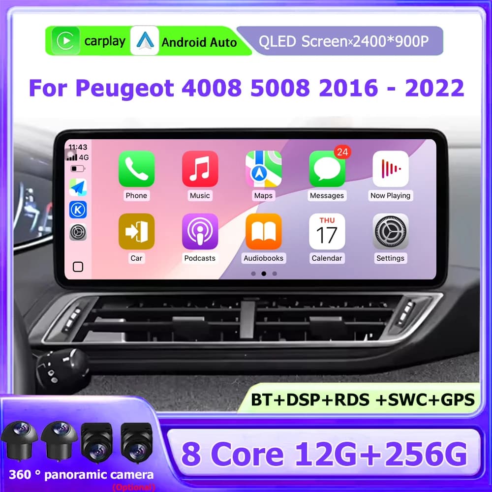 12.3 pollici per Peugeot 4008 5008 2016 - 2022 autoradio lettore video multimediale navigazione GPS Android 16 Auto CarPlay Bluetooth
