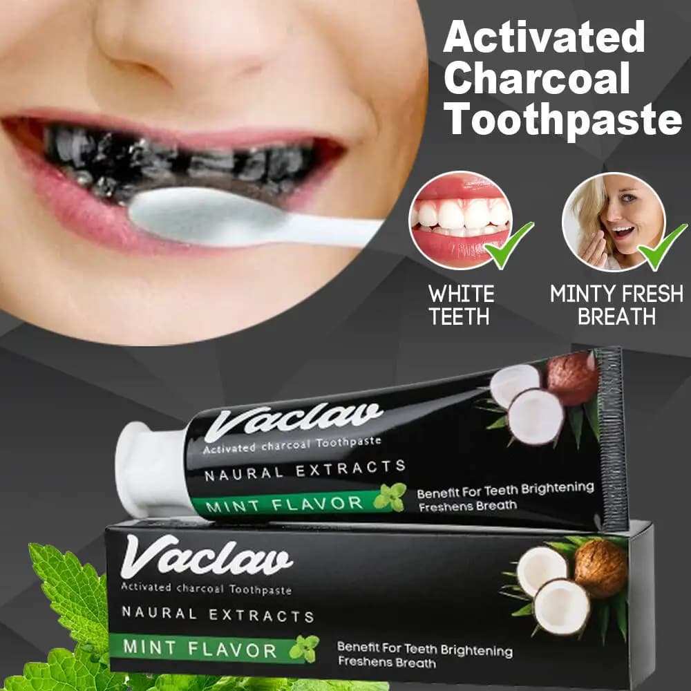 Natural toothpaste with active carbon mint taste for teeth whitening, removes plaque, without artificial colors