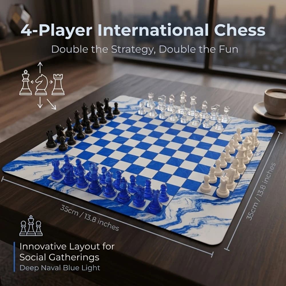 4-Player Chess, New disign mat Classic Multiplayer Board Game Set, Including 1 Chessboard Plus 64pcs in 4 Colors. 35cm/13.8 In