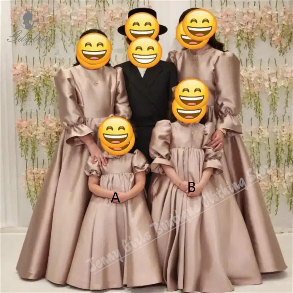 Abito da damigella d'onore per ragazze Abito da compleanno per spettacolo di bellezza per bambini carino a maniche corte ad alta frequenza in raso personalizzabile