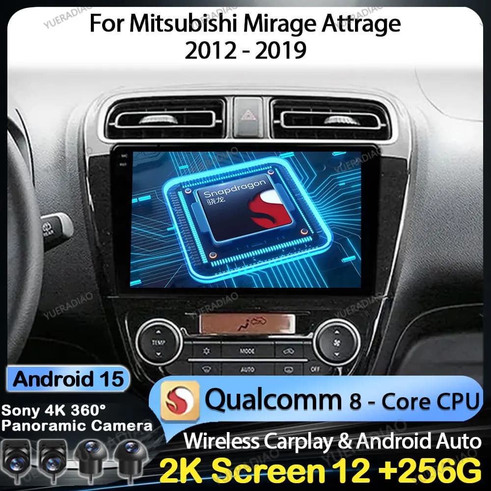 Android 15 Autoradio Per Mitsubishi Mirage Attrage 2012 2018 2019 Space Star 2014 NAVI GPS Lettore Video Multimediale 4G WIFI QLED