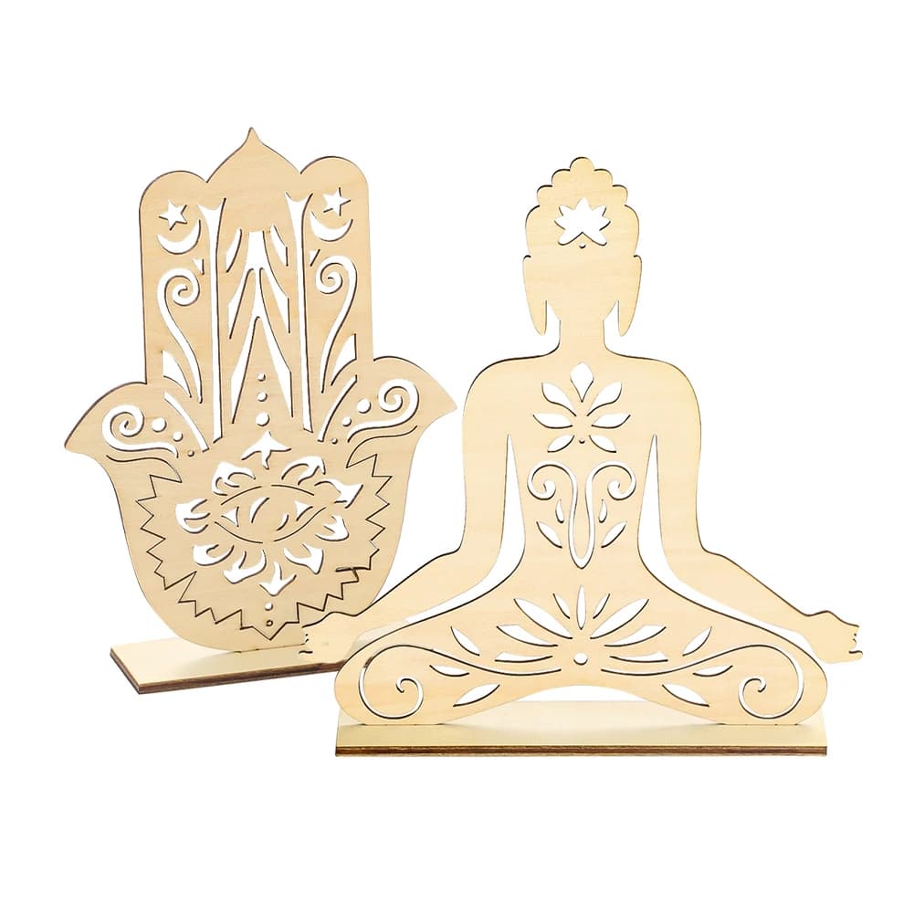 Palma di legno artigianato incisione Laser occhio cavo mano di Fatima Buddha soggiorno ornamento meditazione decorazione artigianato Desktop