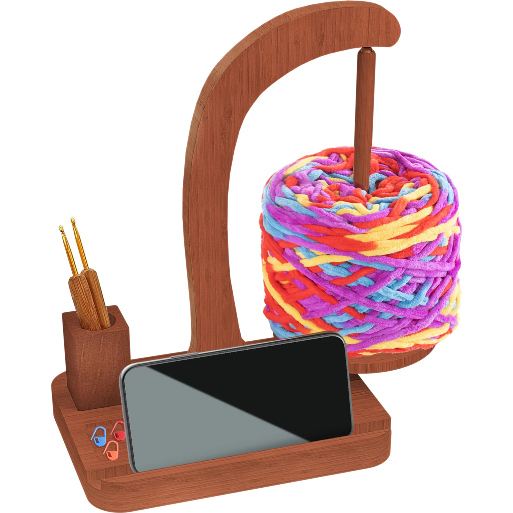 Upgraded Yarn Holder Wooden Yarn Turntable With Crochet Accessories Storage And Phone Holder Yarn Ball Holder Yarn Spinner