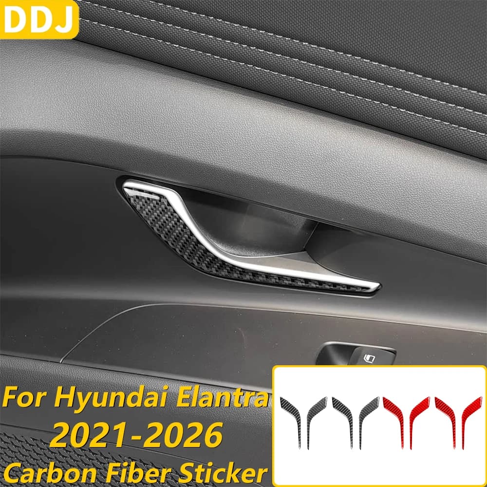 For Hyundai Elantra CN7 2021-2026 Carbon Fiber Inner Door Handle Switch Panel Cover Decorative Car Accessories Interior Sticker