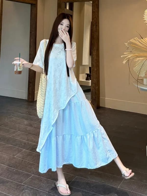 Nuovo Stile Estivo: Set Abito Donna Taglie Forti con Cintura in Vita, Senza Spalline, Elegante e Asimmetrico per Vacanze