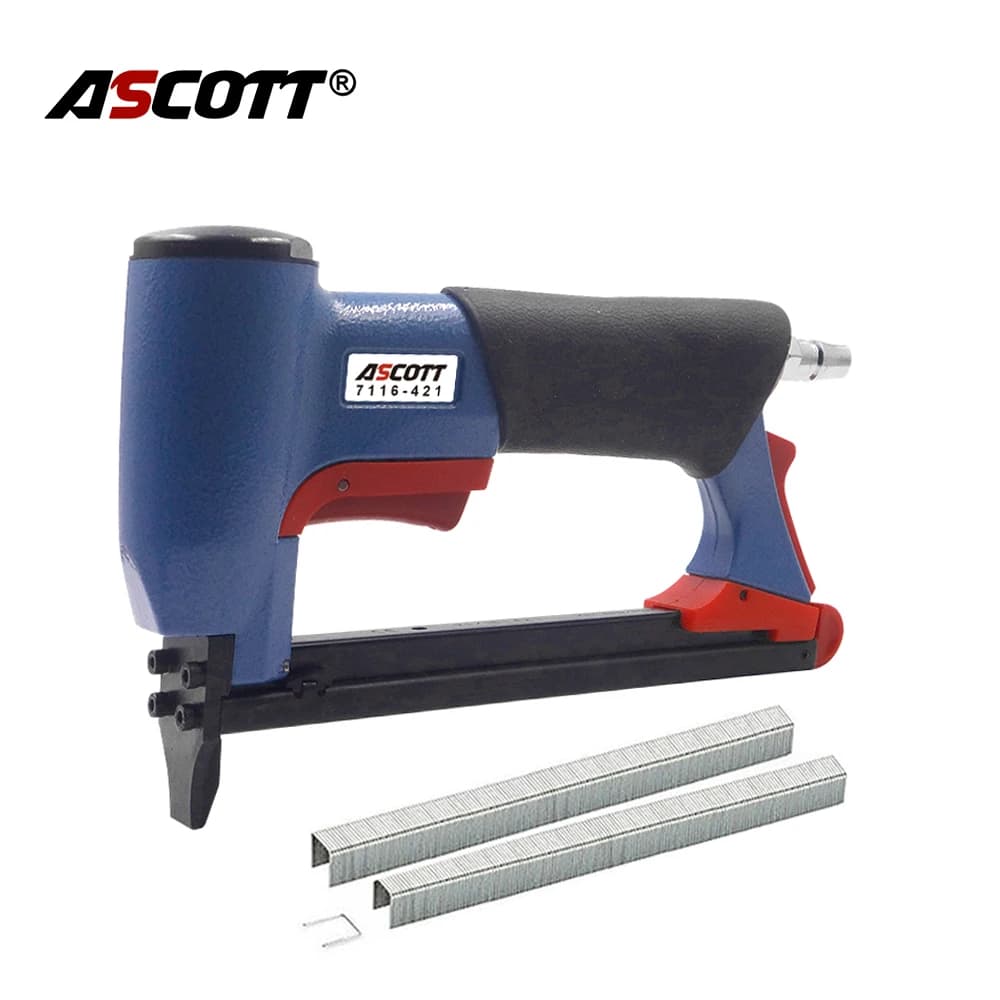 Ascott 22Gauge Pneumatic Upholstery Stapler 7116-421 Chiodatrice ad Aria per Pelle e Carpenteria con 2000 Graffette a Corona