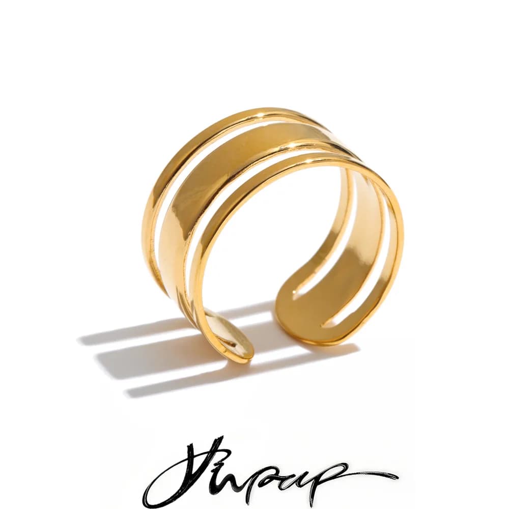 Yhpup Stainless Steel Layered Wide Open Adjustable Ring for Women Trending Daily Wear Simple Jewelry Accessories